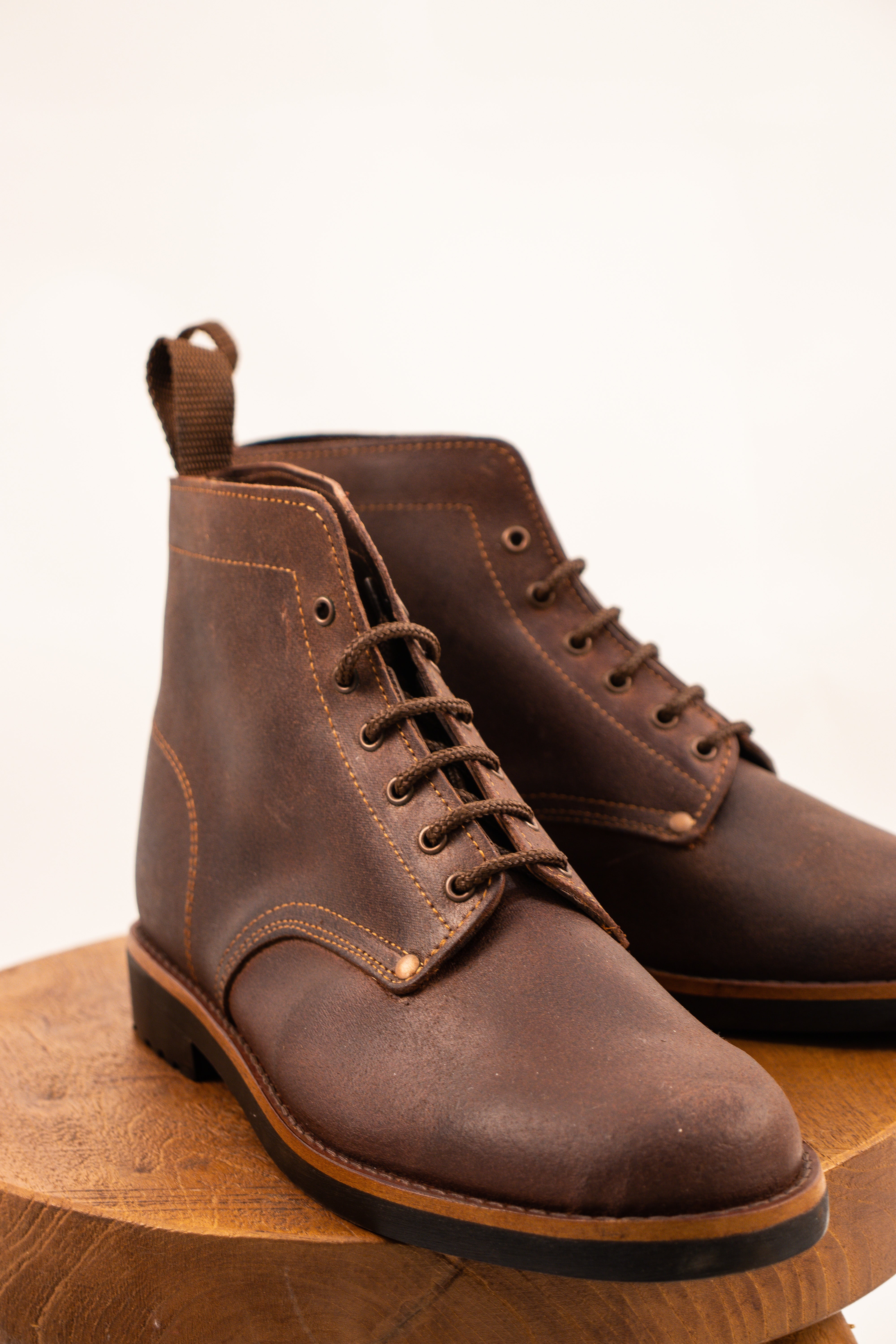 Artisanal brown leather boots