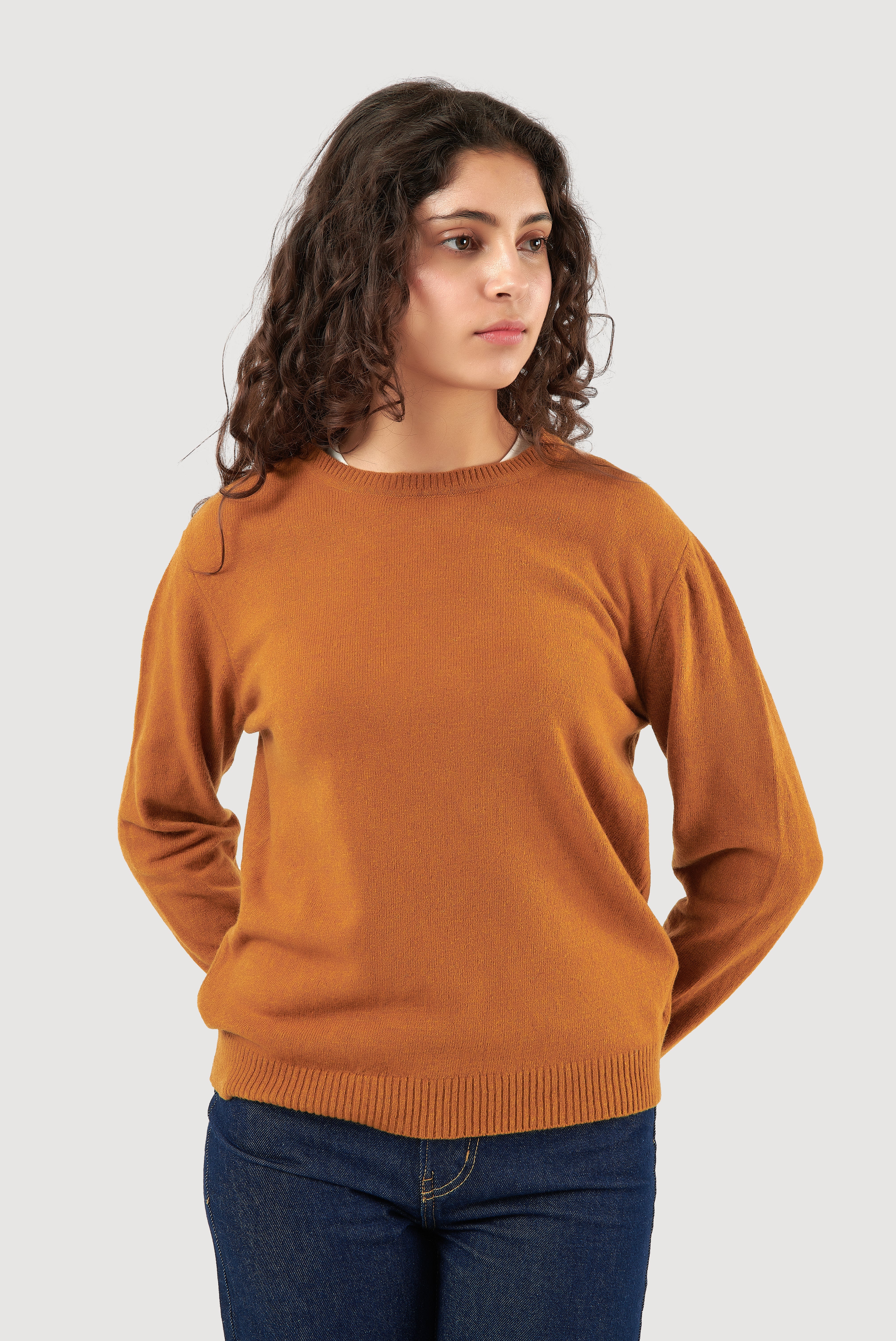 Camisola clássica de lã de cordeiro com gola redonda