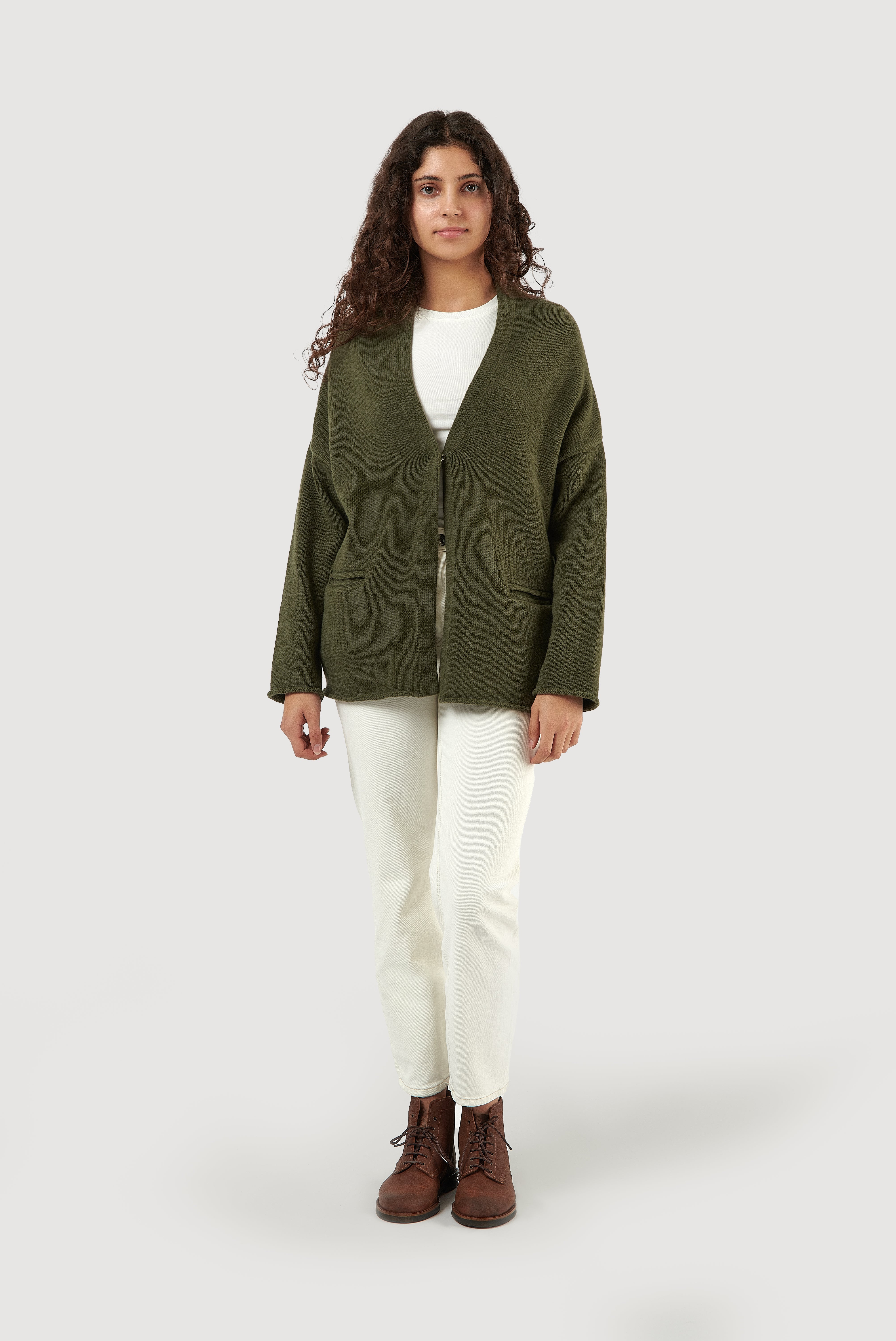 Cardigan assimétrico de lã de cordeiro