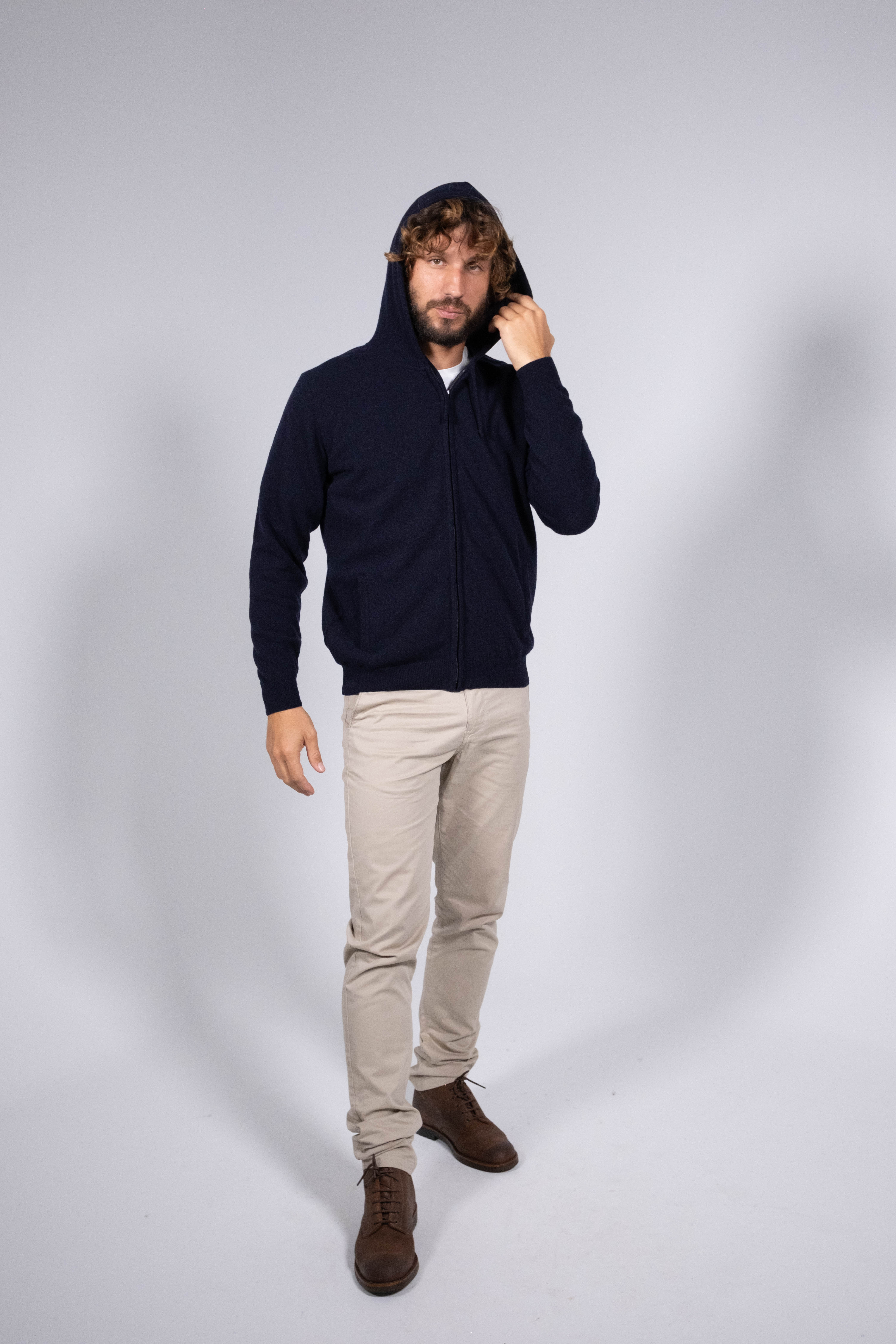 Lambswool Zipped Cardigan with sweatshirt