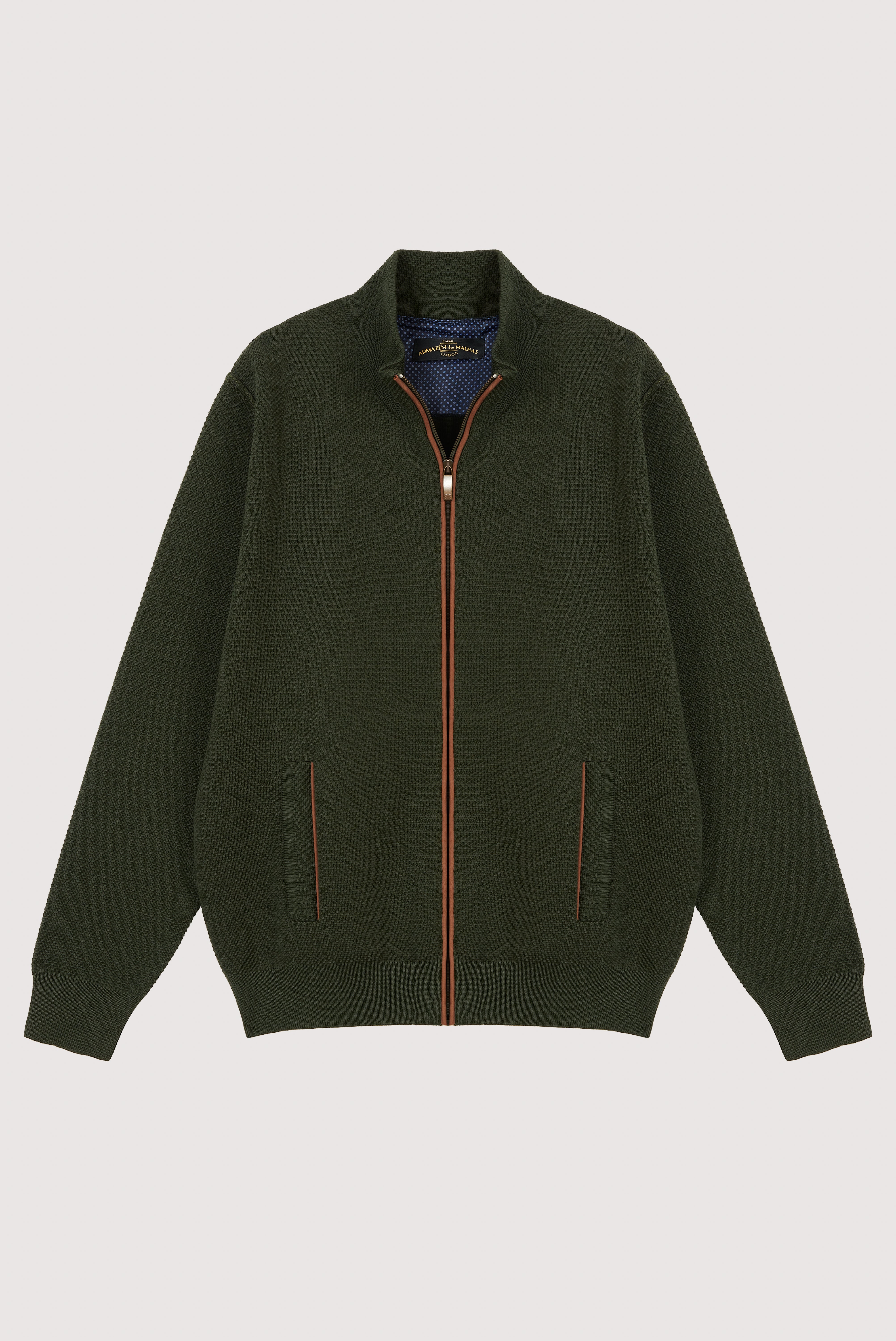 Cardigan de lã merina com fecho de correr