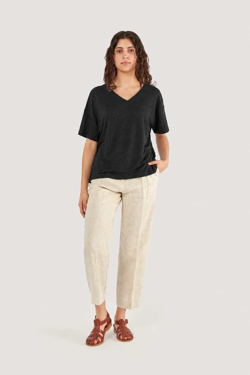Linen Oversized V-Neck Top