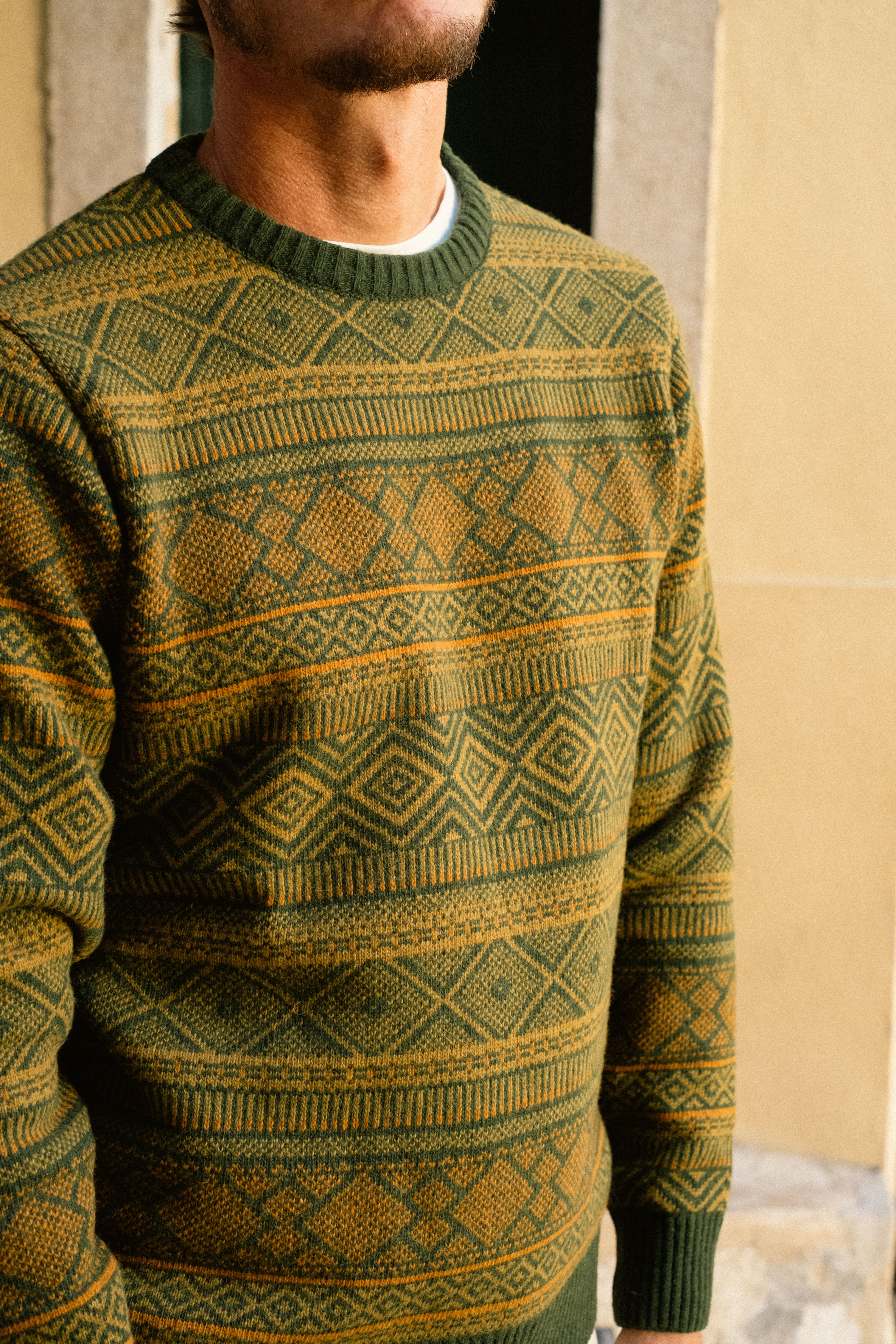 Camisola de gola redonda em lã jacquard