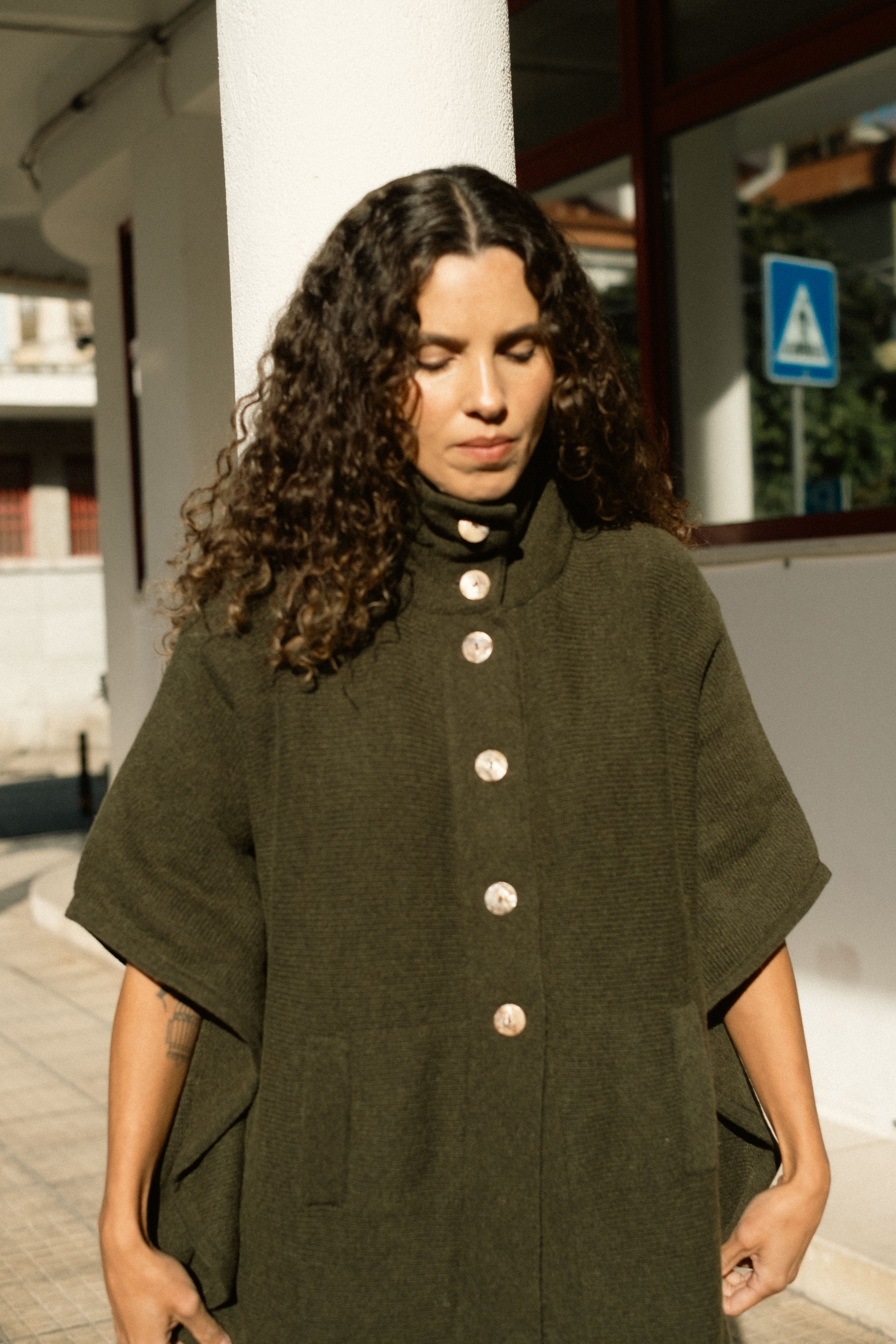 Lambswool High-Neck Poncho