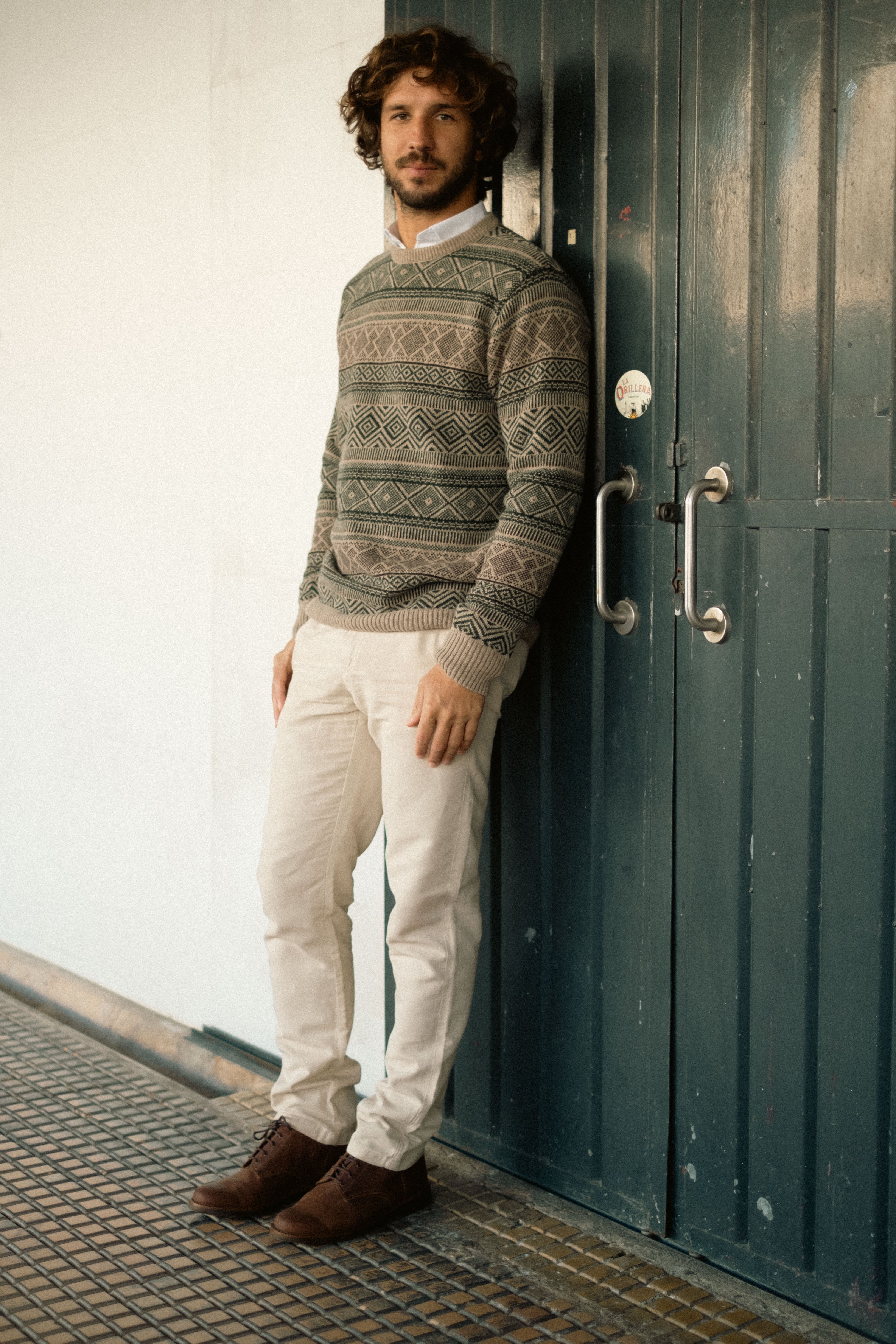 Jacquard Wool Crew Neck Sweater