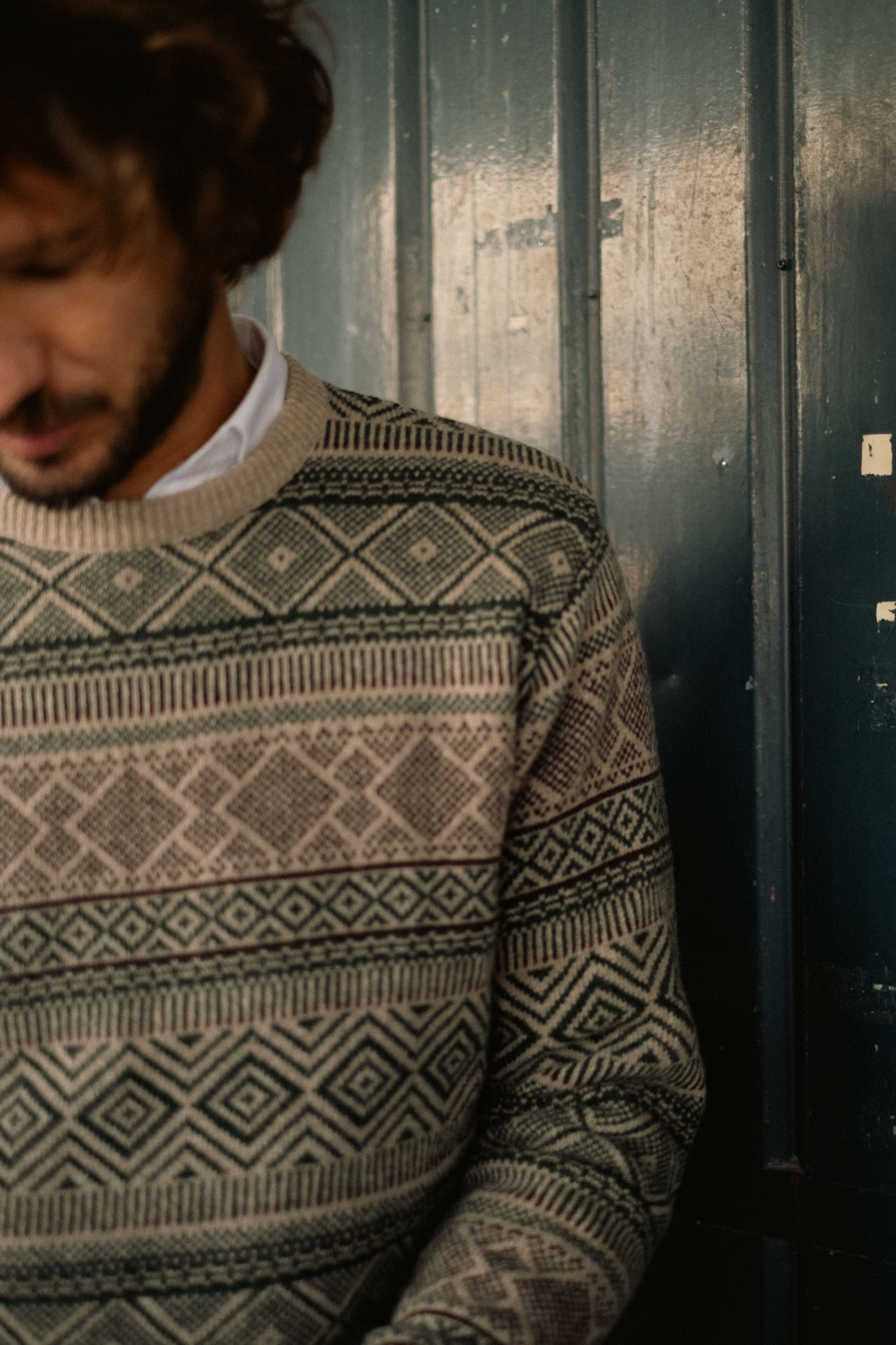 Jacquard Wool Crew Neck Sweater