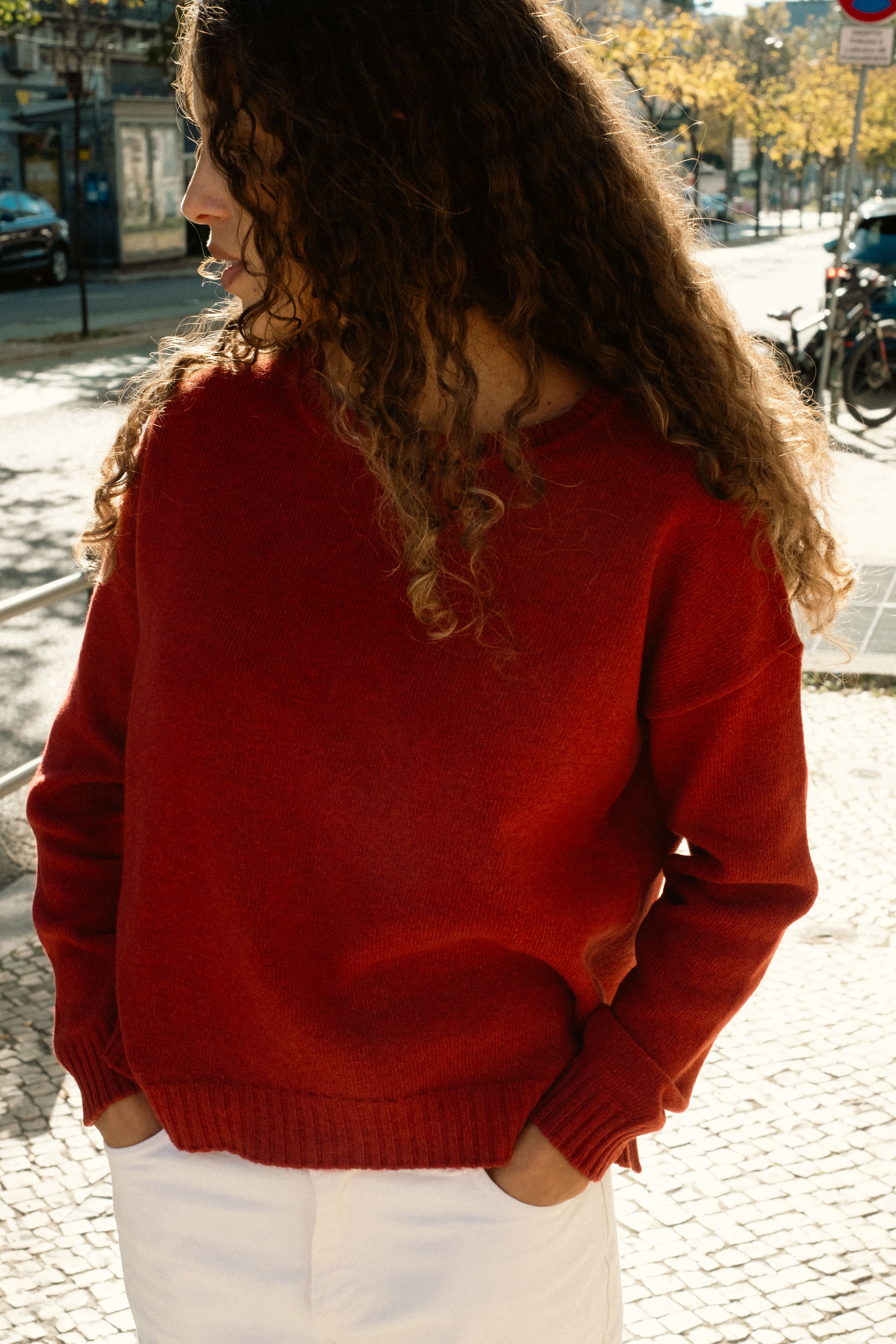 Camisola de lã de cordeiro oversized