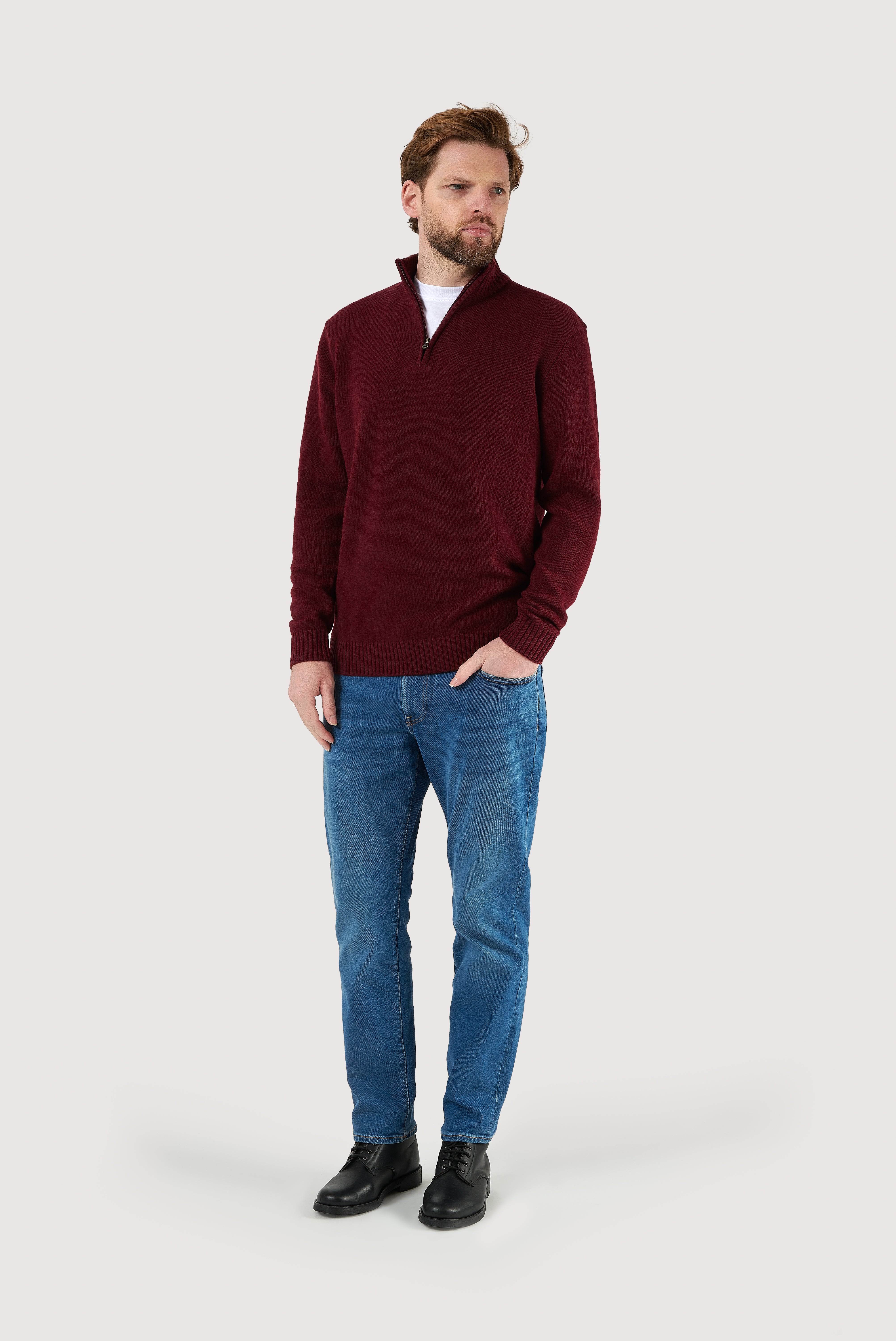 Wool Perkins Collar Zip Sweater