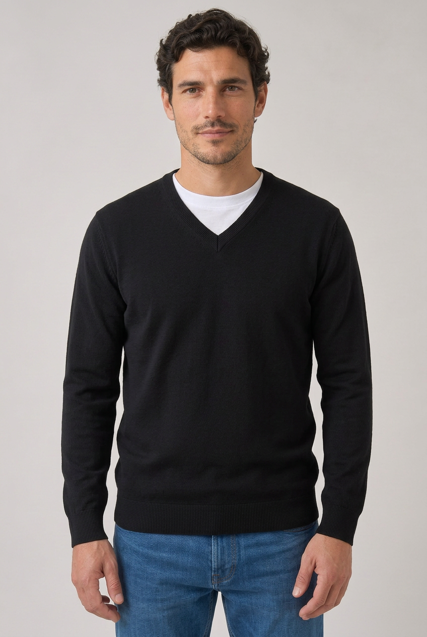 Camisola de Malha Clássica Algodão com Decote em V