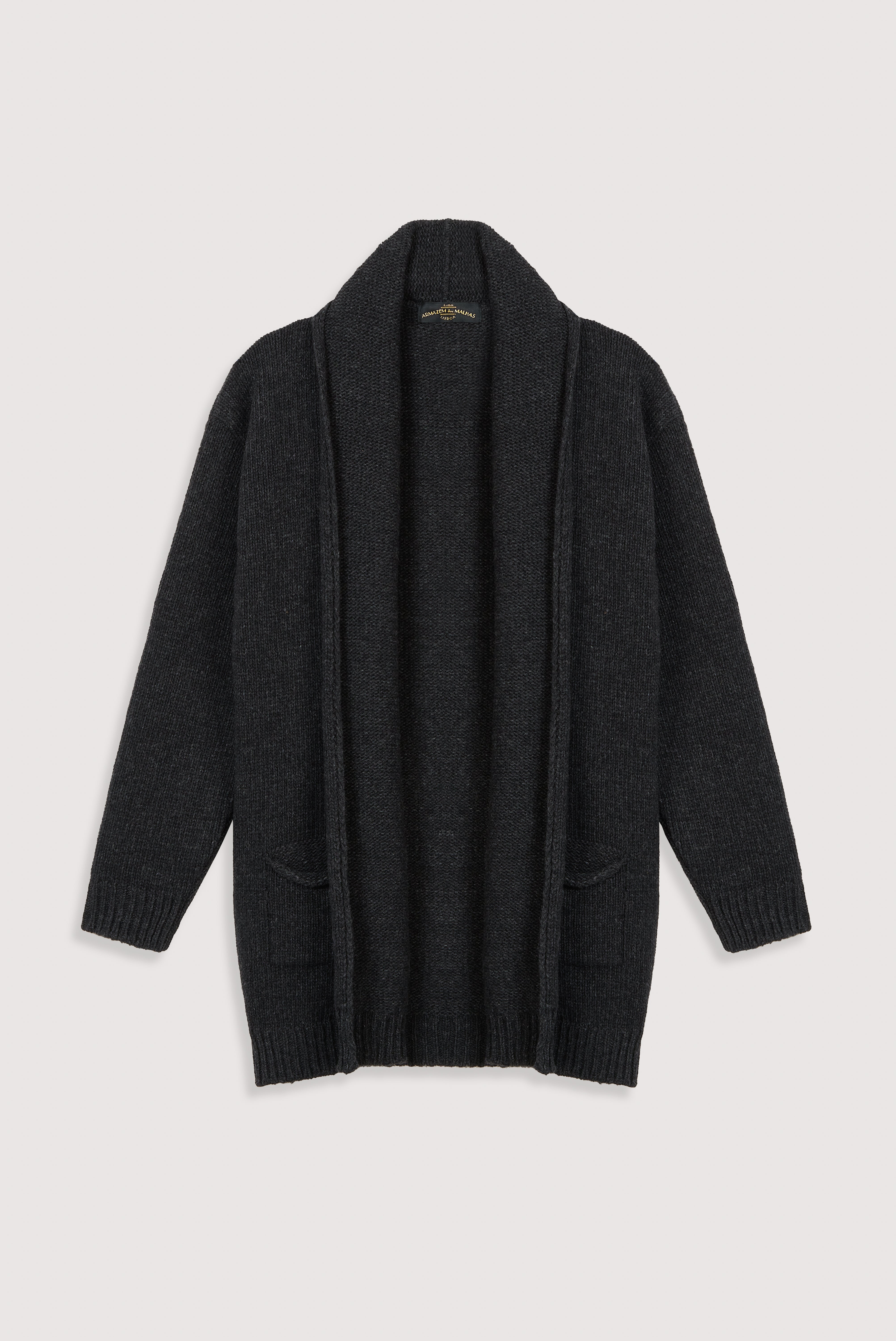 Cardigan longo drapeado de lã de cordeiro