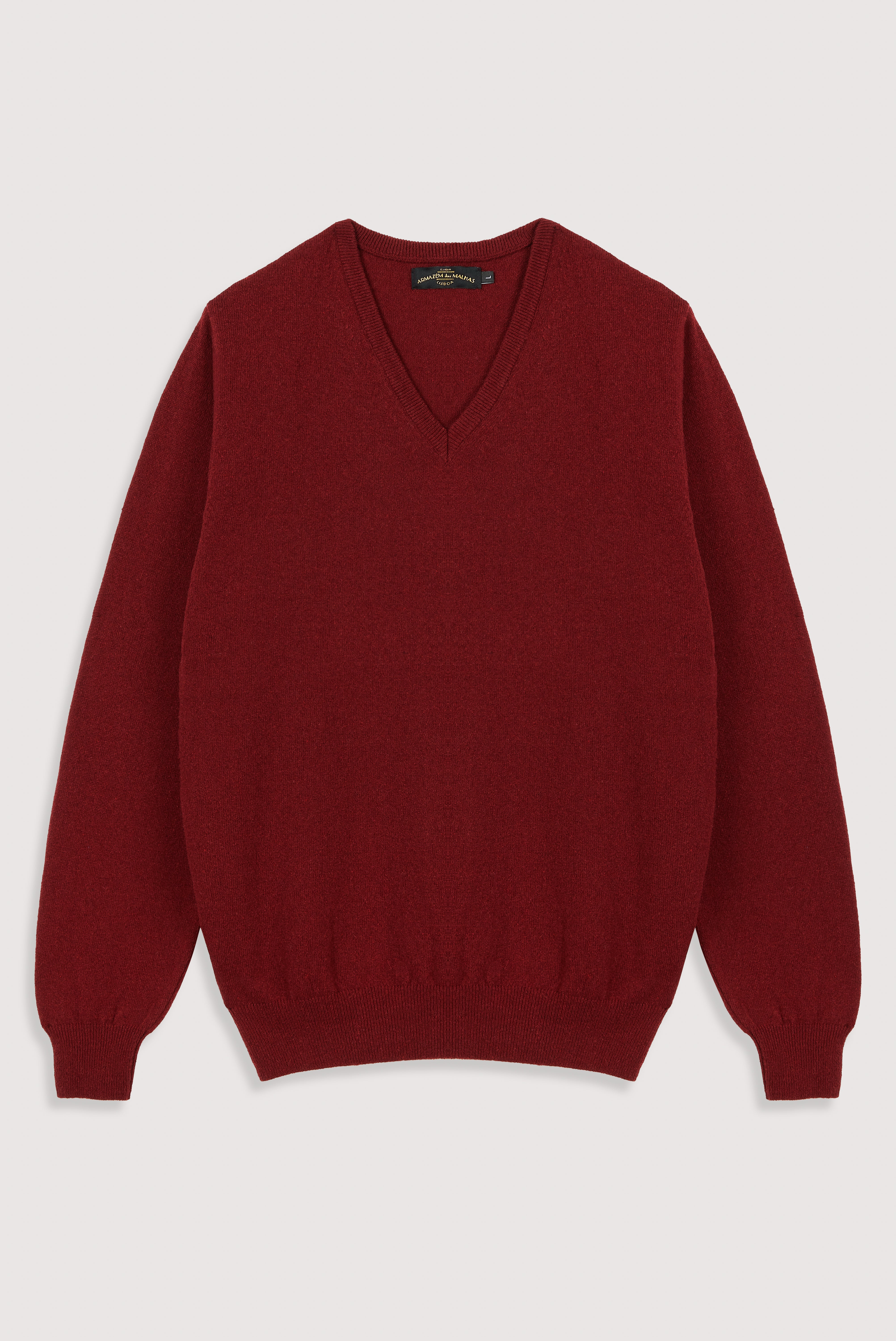 Camisola de Lã e Caxemira Clássica com Decote em V