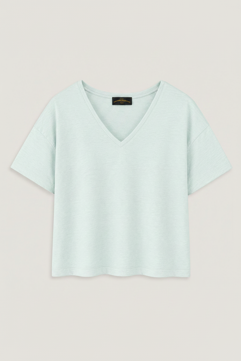 T-shirt Decote V Azul Menta