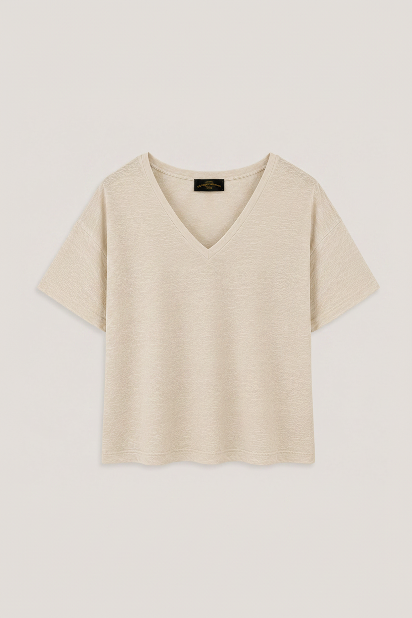 Top de Linho Oversized em V - Bege