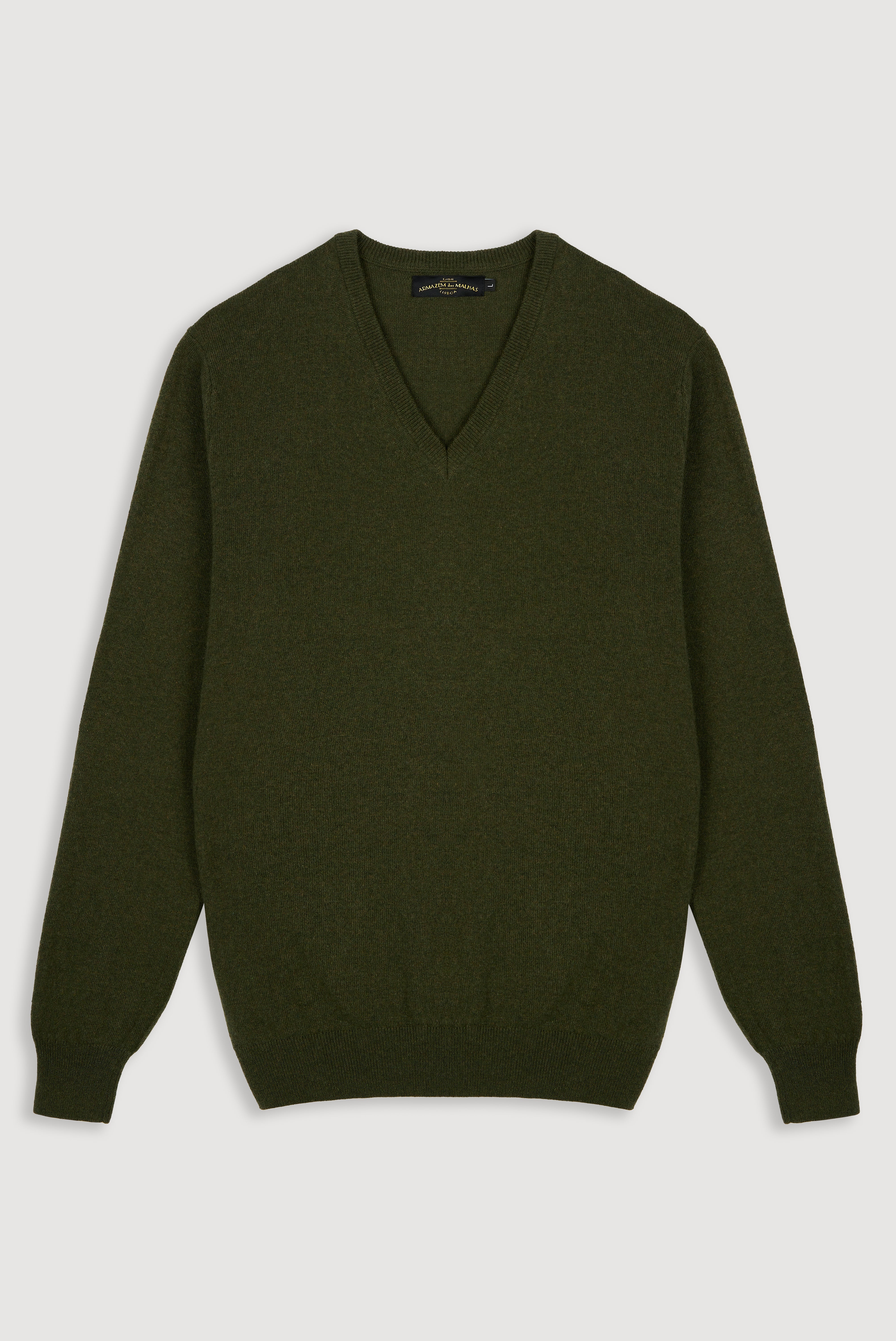 Camisola de Lã e Caxemira Clássica com Decote em V