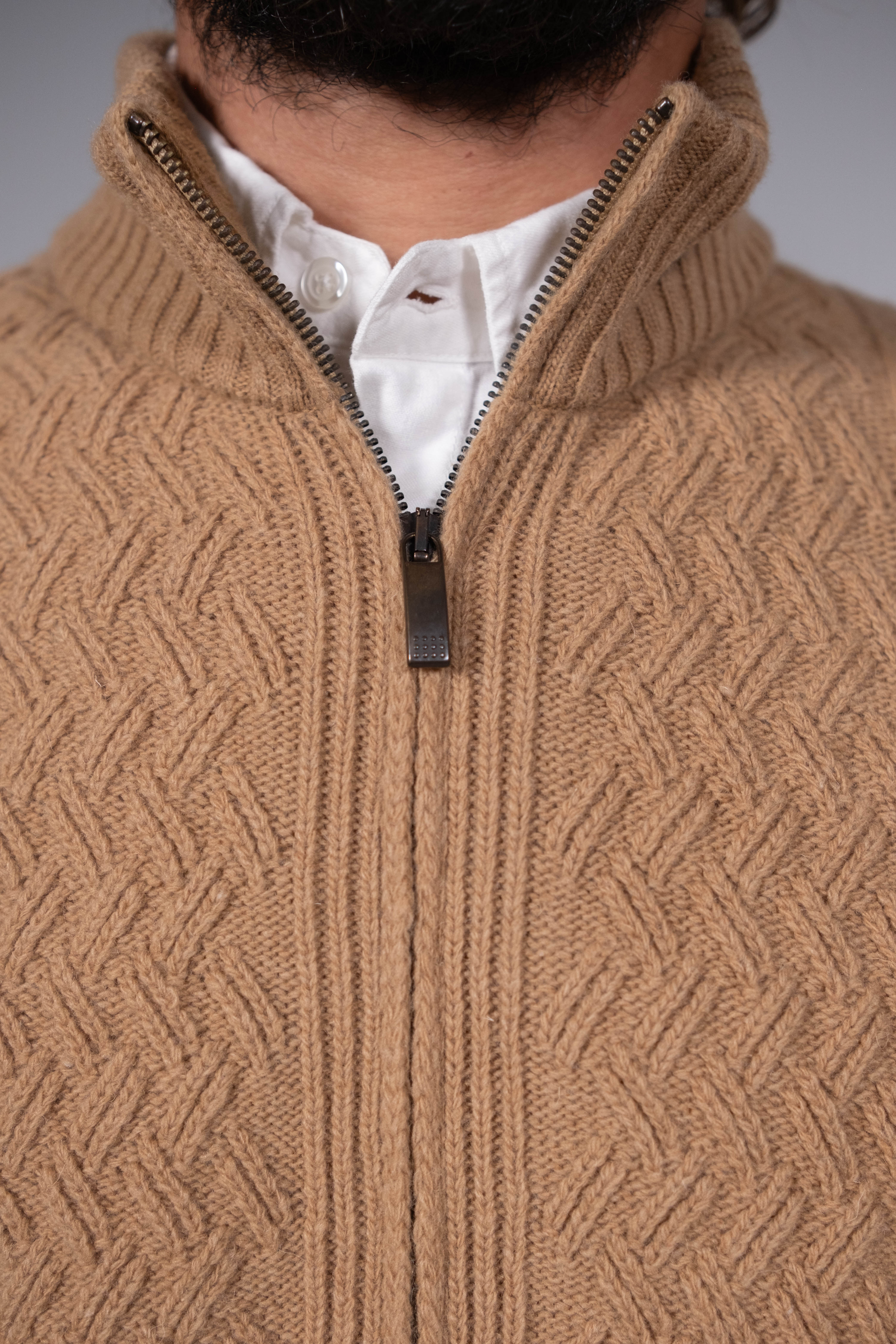 Aran Lambswool Zip-Up Cardigan