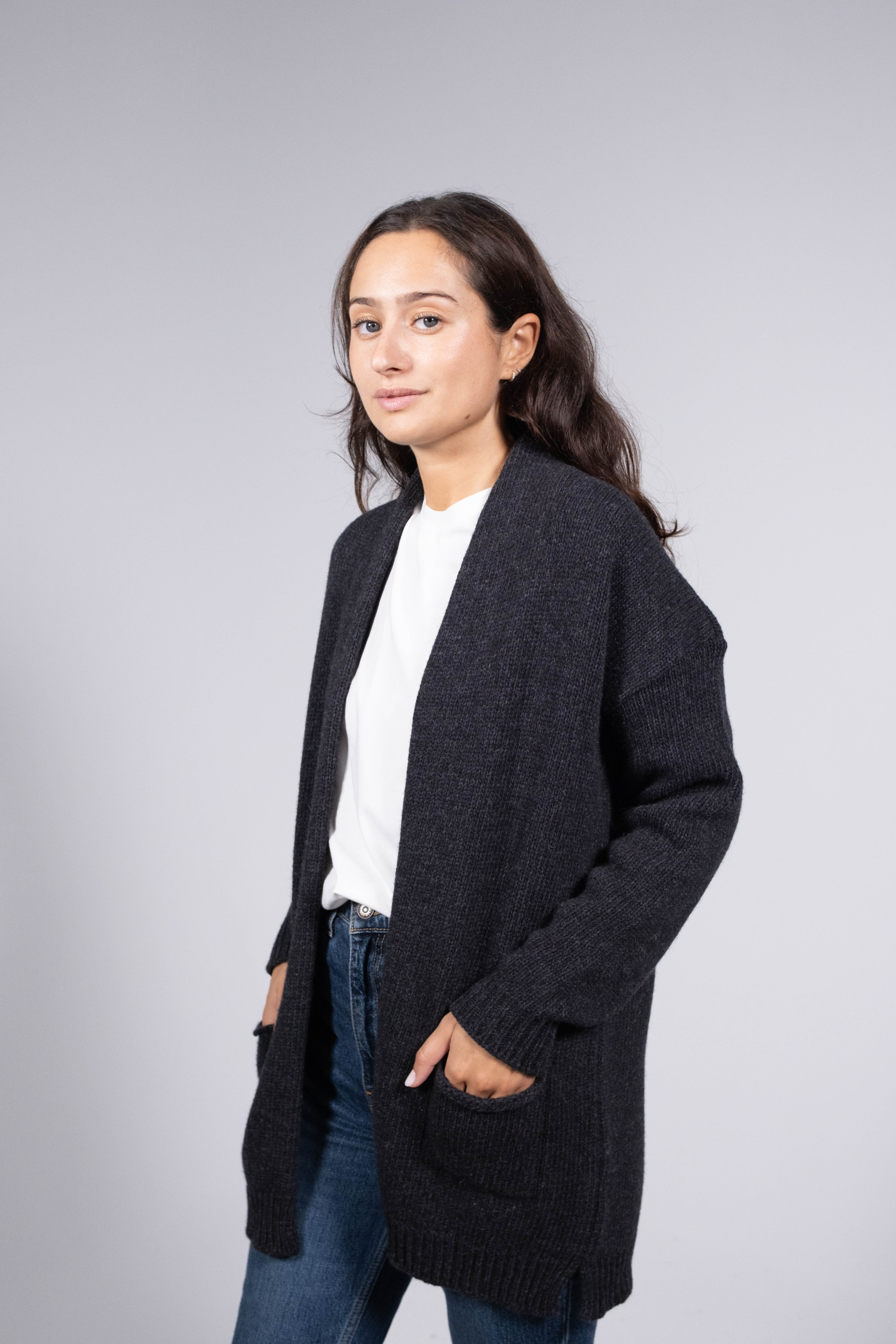 Long Draped Lambswool Cardigan