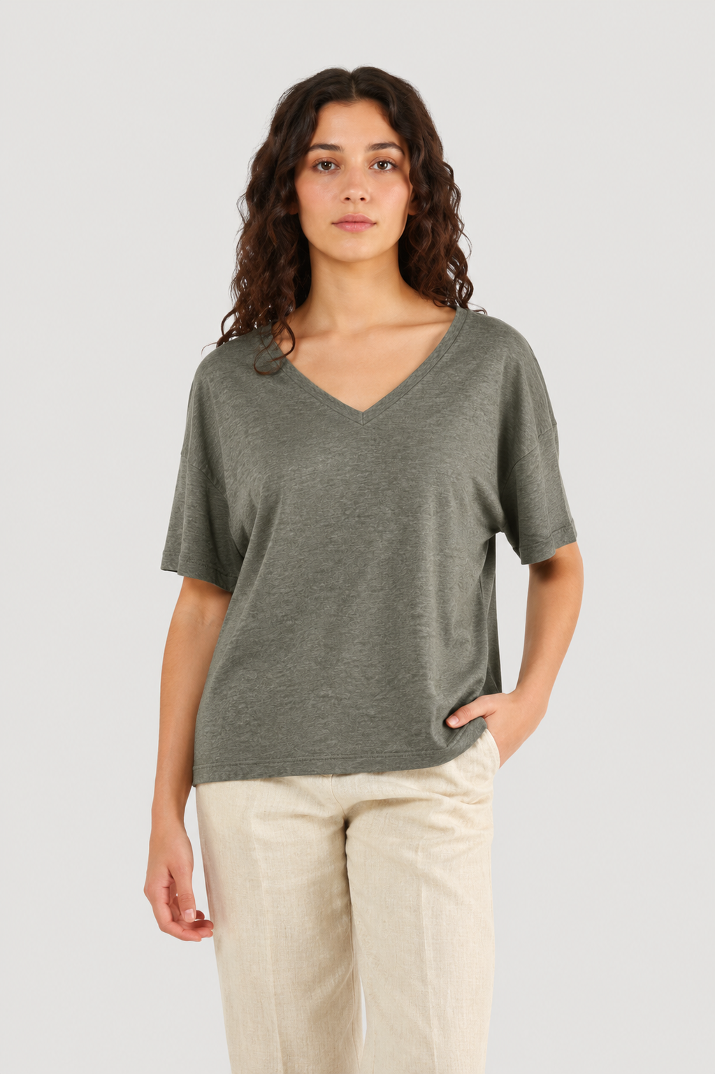 Top de Linho Oversized em V