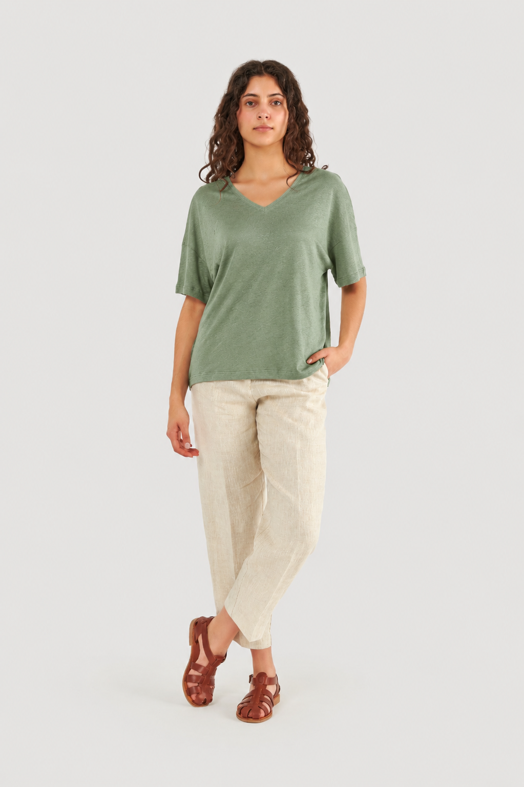 Linen Oversized V-Neck Top