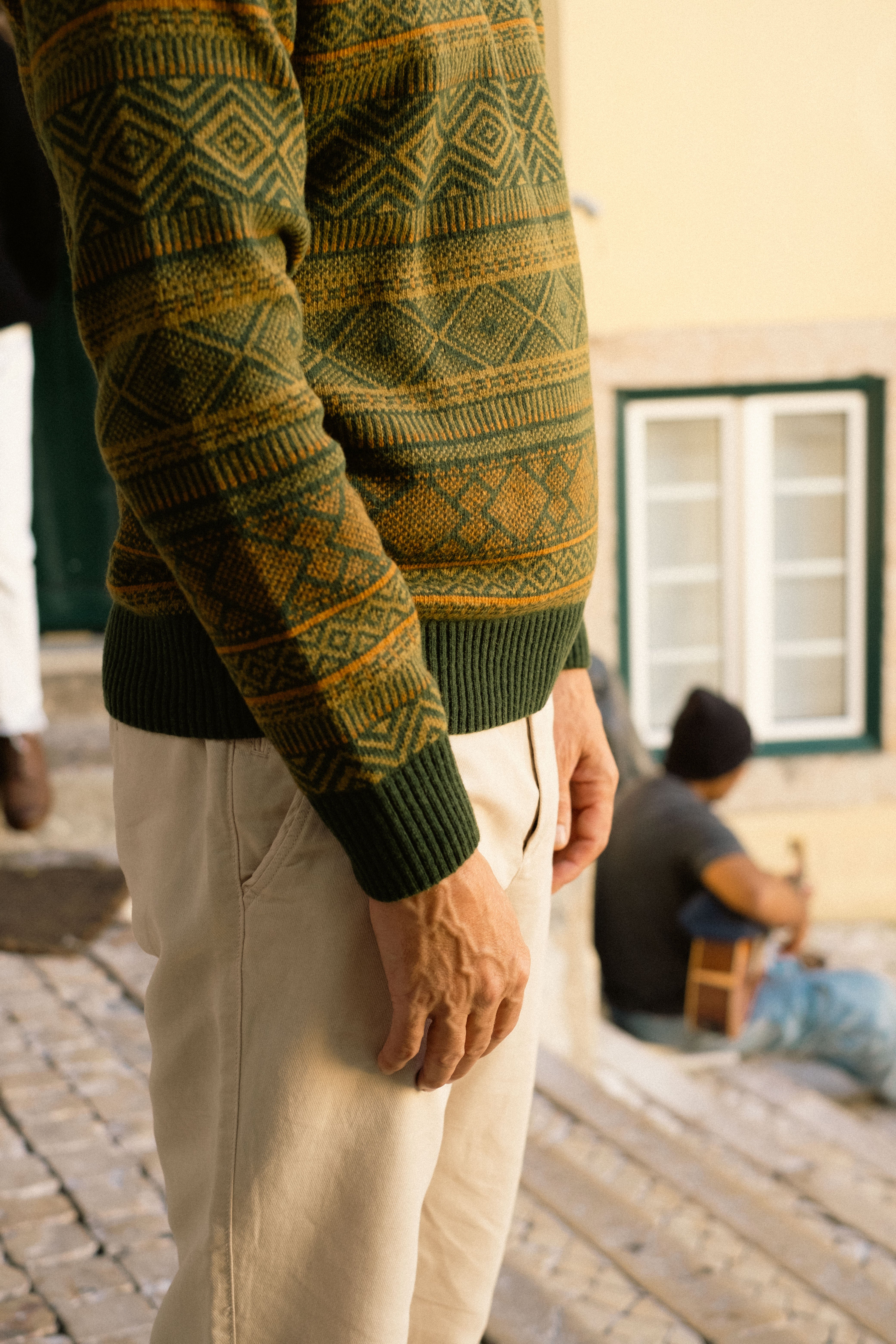 Jacquard Wool Crew Neck Sweater