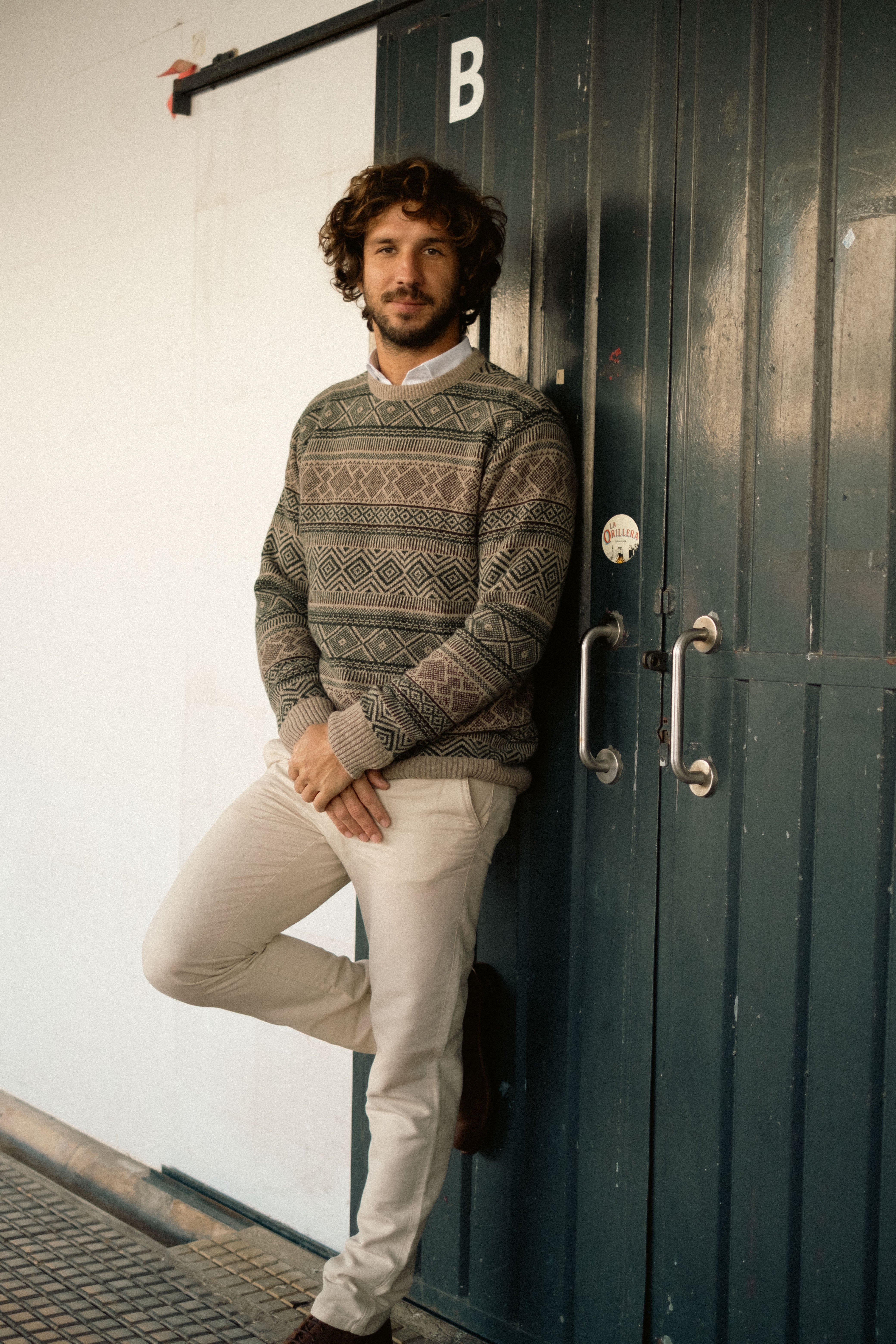 Jacquard Wool Crew Neck Sweater