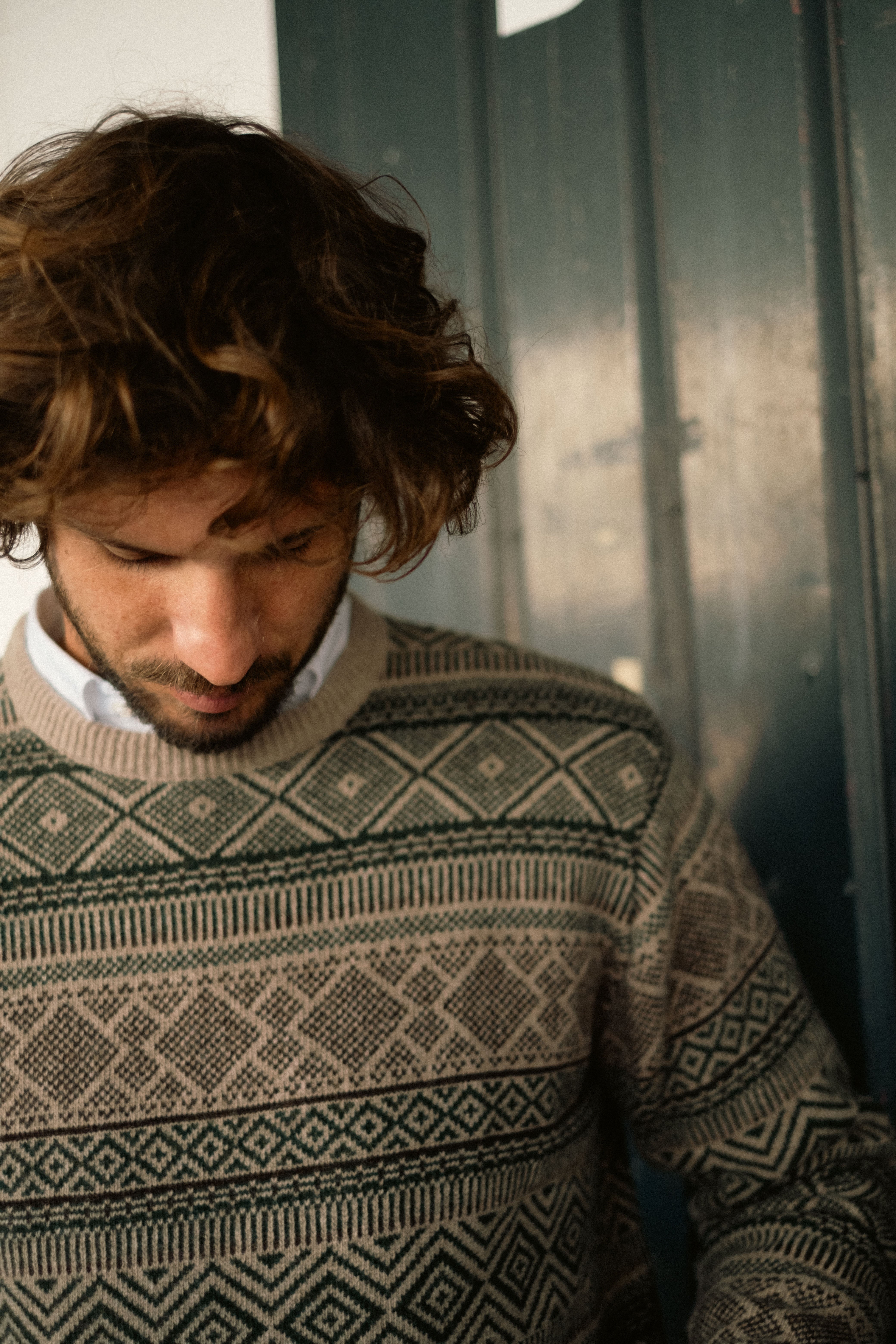 Jacquard Wool Crew Neck Sweater