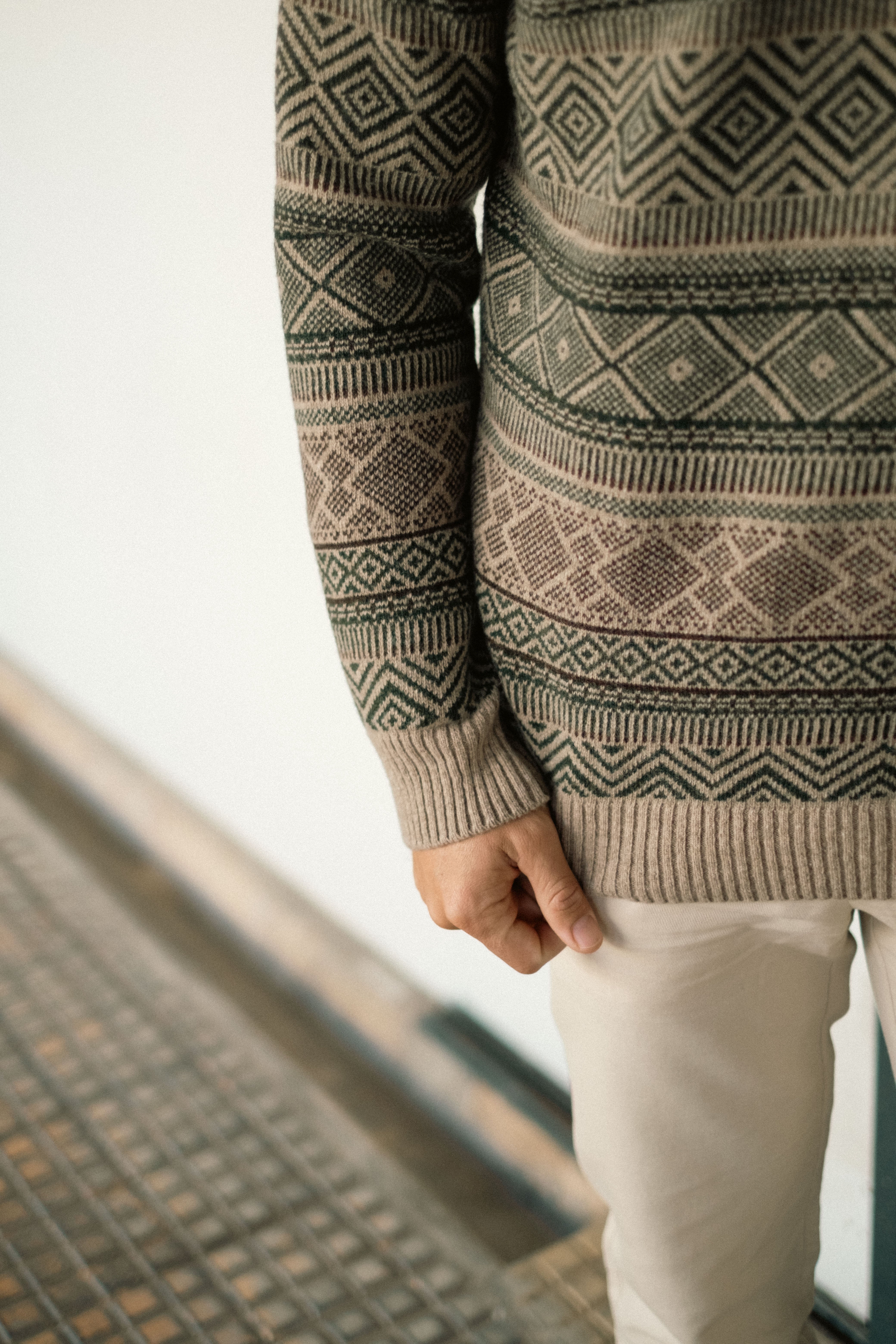 Jacquard Wool Crew Neck Sweater