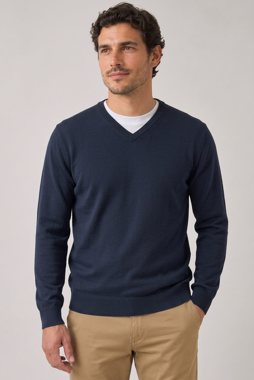 Classic Cotton V-Neck Knit Jumper