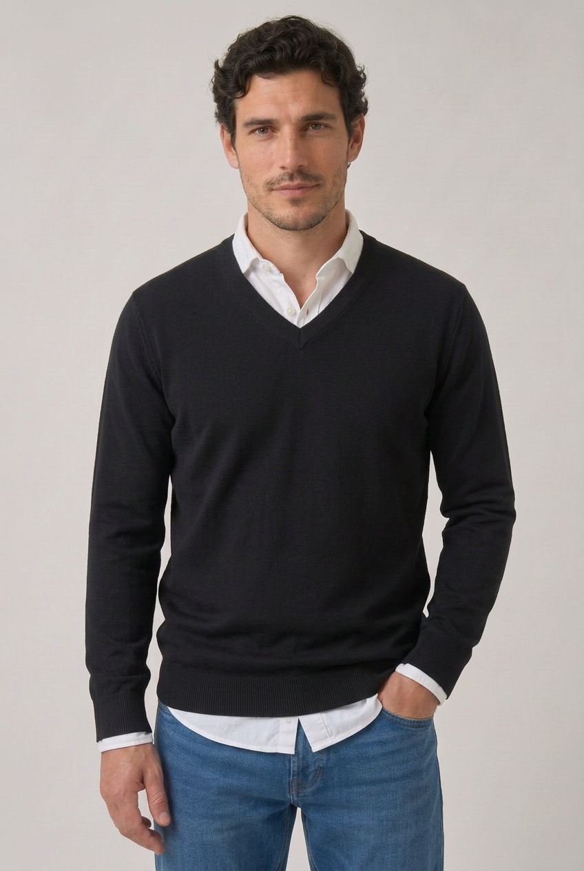 Classic Cotton V-Neck Knit Jumper