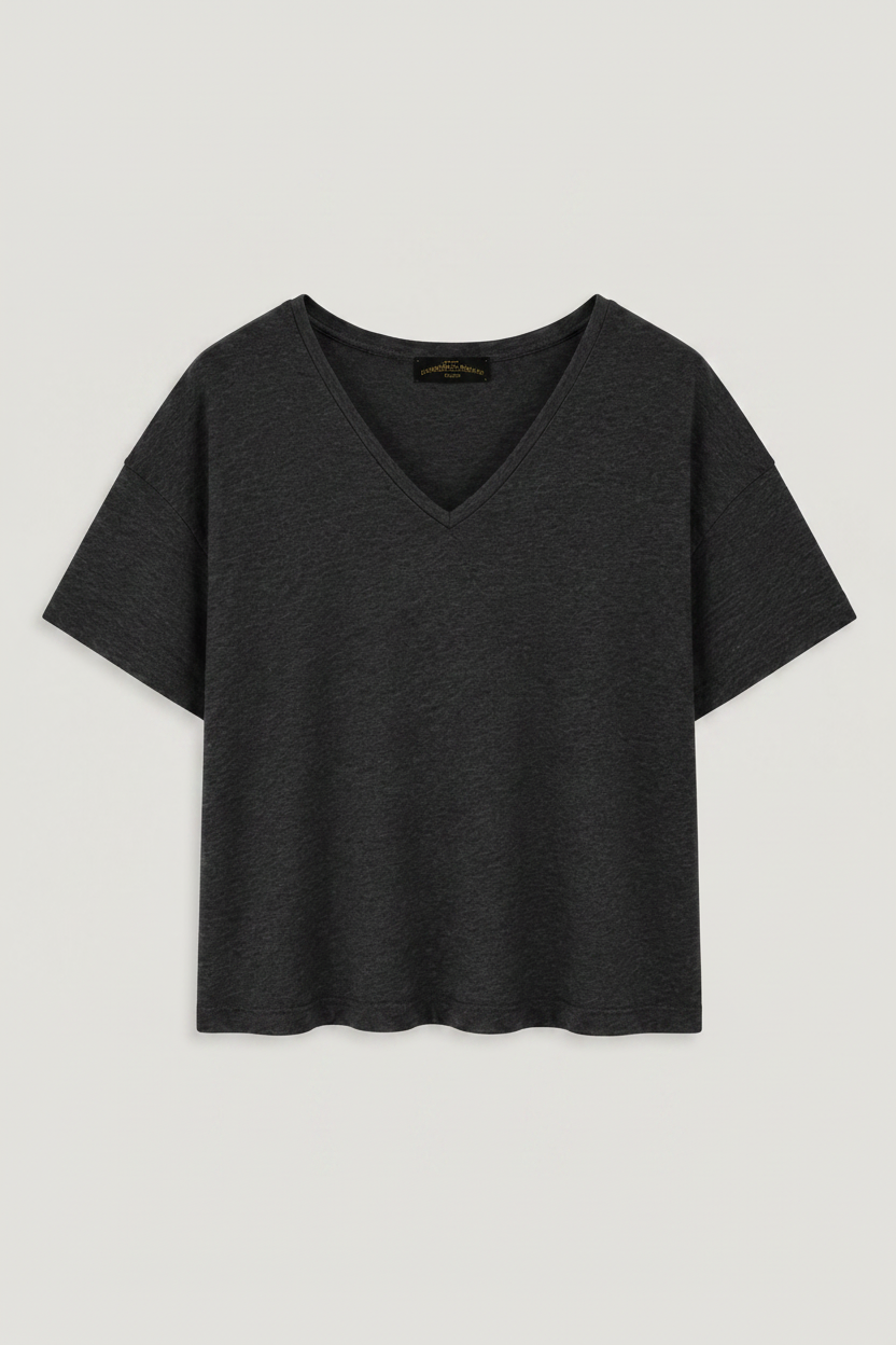 T-shirt Decote V Cinzento