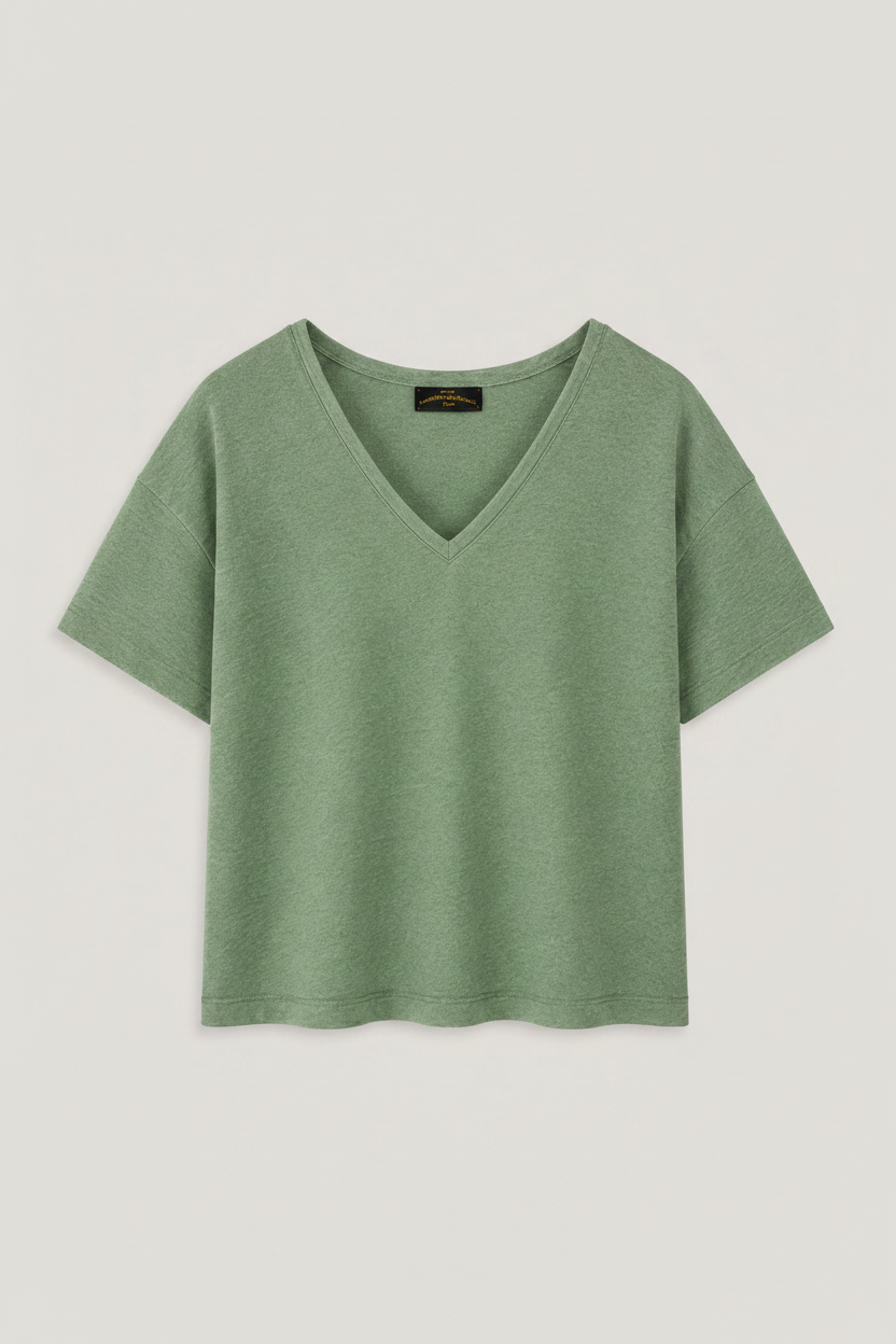 T-shirt Decote V Verde Sage